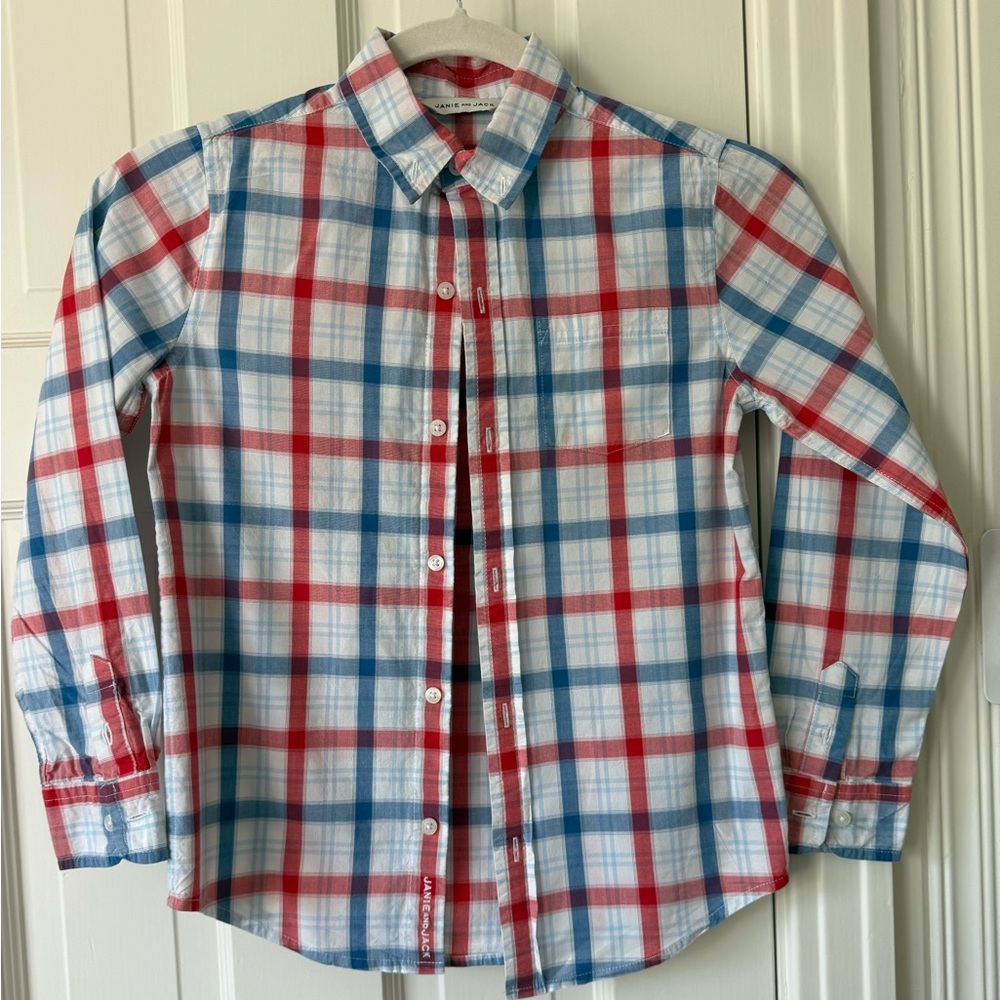 Janie and Jack Red and Blue Plaid Button Down Shirt
